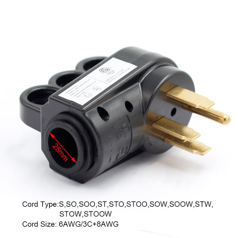 50 AMP RV Replacement Plug with Handle 14-50P 4 Prong Black C630