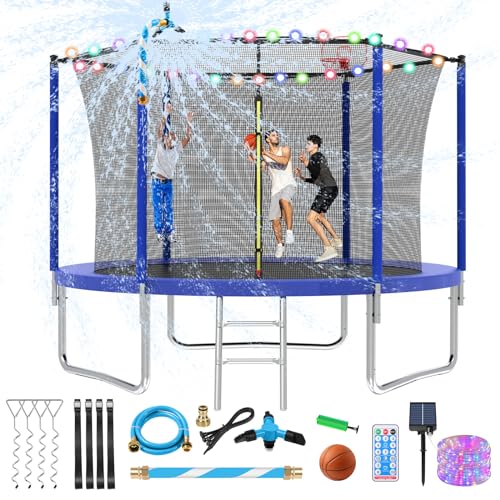 Upgraded 16FT 15FT 14FT 12FT Trampoline for Kids and Adults, Large Outdoor Trampoline with Enclosure, Backyard Trampoline with Basketball Hoop and Net, Capacity for 4-6 Kids and Adults