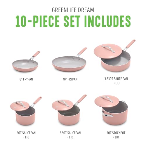 GreenLife Dream 10-Piece Ceramic Nonstick Cookware Set, PFAS Free, Dishwasher Safe G510