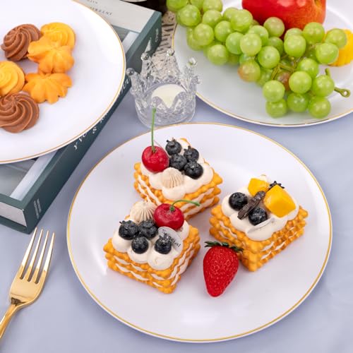 50 Gold Rim Plastic Plates 9 Inch - Disposable Dinner Plates for Party W3436