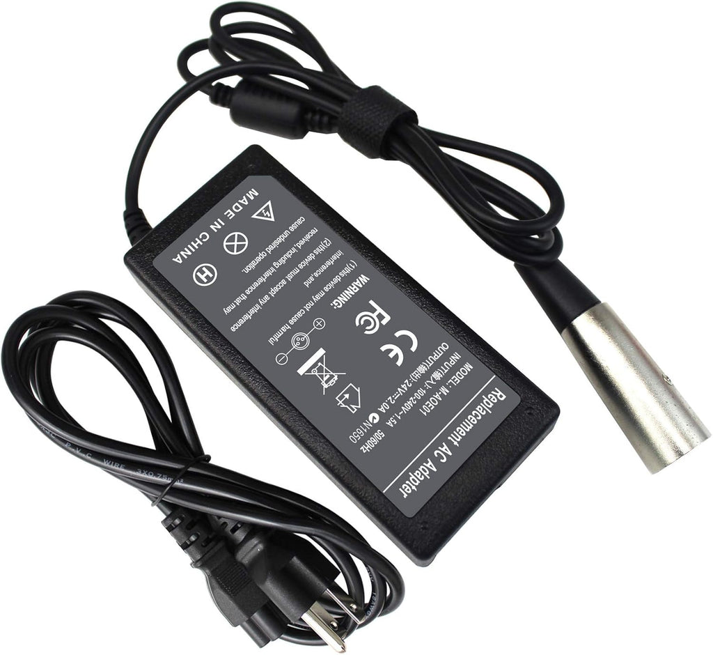 24V 2A 3-Pin XLR Scooter Battery Charger for Jazzy, Go-Go, Schwinn, Ezip, Mongoose V78989