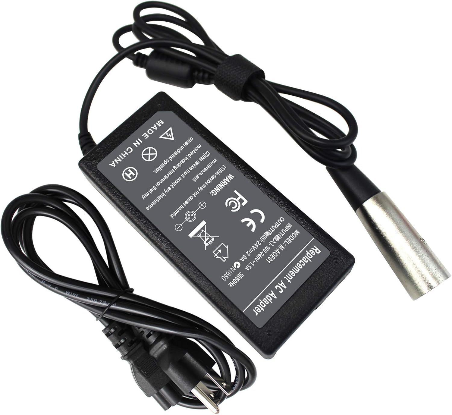 24V 2A 3-Pin XLR Scooter Battery Charger for Jazzy, Go-Go, Schwinn, Ezip, Mongoose V78989