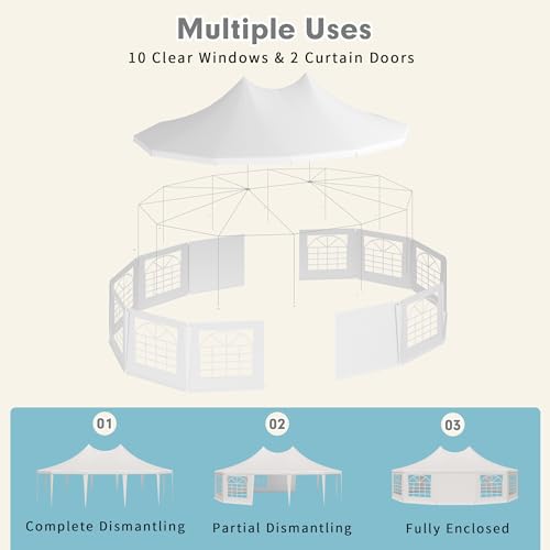 EROMMY 29x23ft Party Tent, White Wedding Tent, Dodecagonal Heavy Duty Canopy with Removable Sidewalls R9255