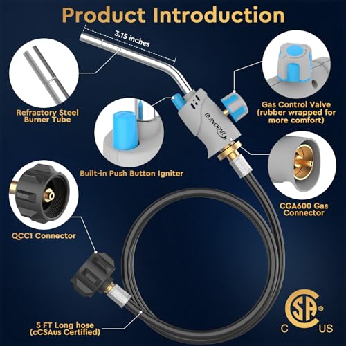 Propane Torch Head with Igniter, Trigger Start, 5FT Hose F932097