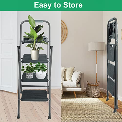 5 Step Ladder with Handrails, Folding Step Stool, 330lbs Capacity for Adults H9189