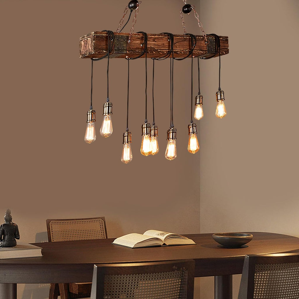 Rustic Industrial 10-Light 46in Linear Chandelier for Kitchen Island Dining Room X60729