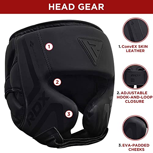 RDX Boxing Headgear Sparring Grappling Maya Hide Leather Black T6949