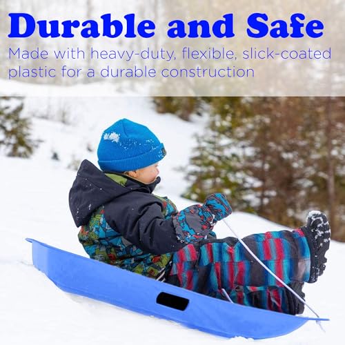 Downhill Sprinter Kids Plastic Toboggan Snow Sled with Pull Rope, Blue J4152