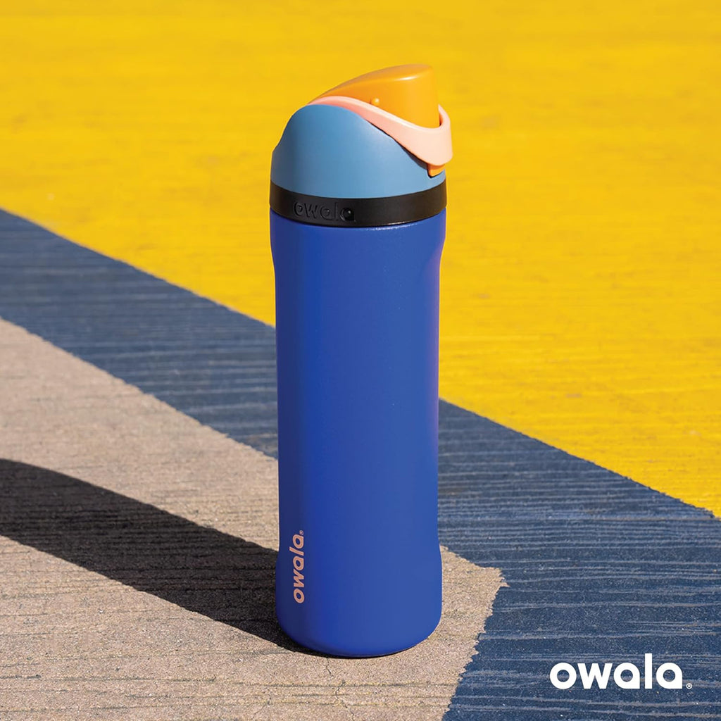 Owala FreeSip Insulated Stainless Steel Water Bottle, 24 oz, Smooshed Blueberry H766