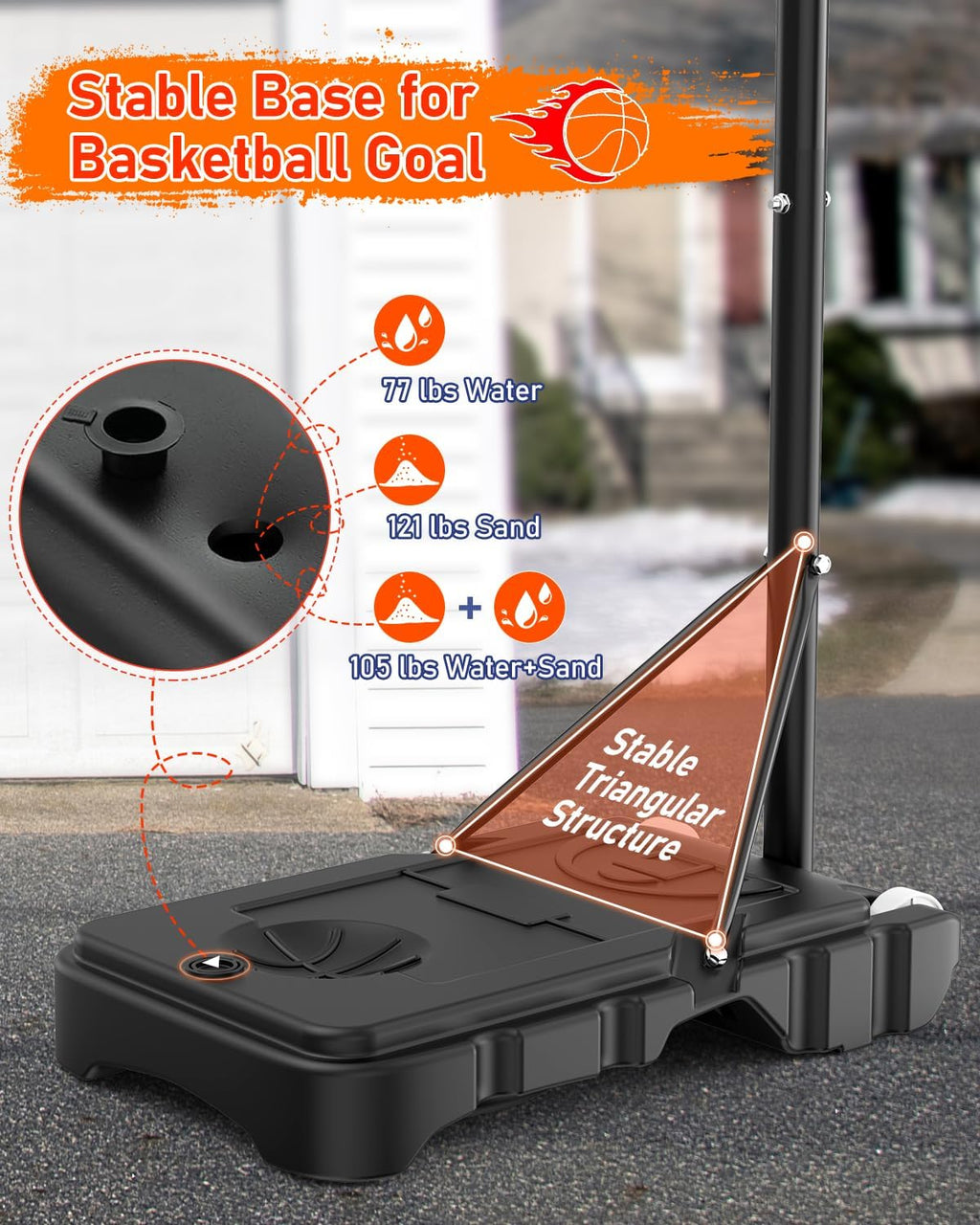 Portable Basketball Hoop 5-7FT Adjustable with 33 Inch Shatterproof Backboard Z449142