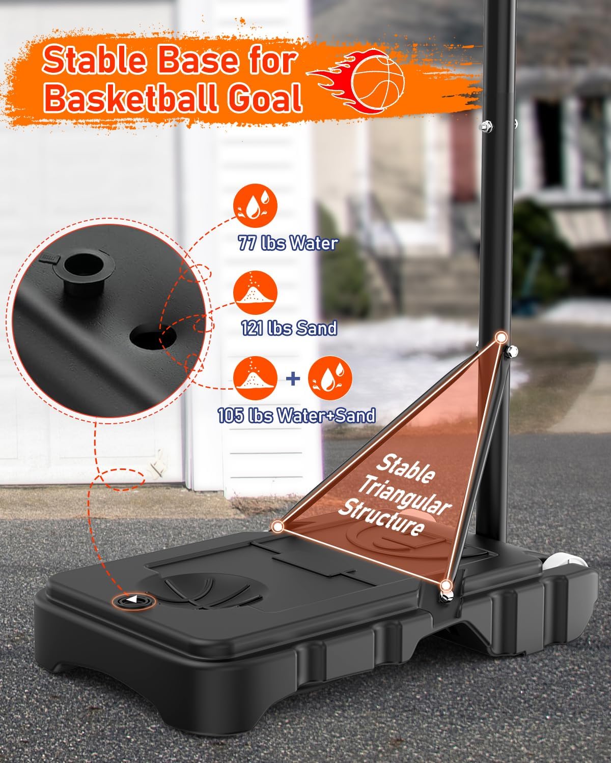 Portable Basketball Hoop 5-7FT Adjustable with 33 Inch Shatterproof Backboard Z449142
