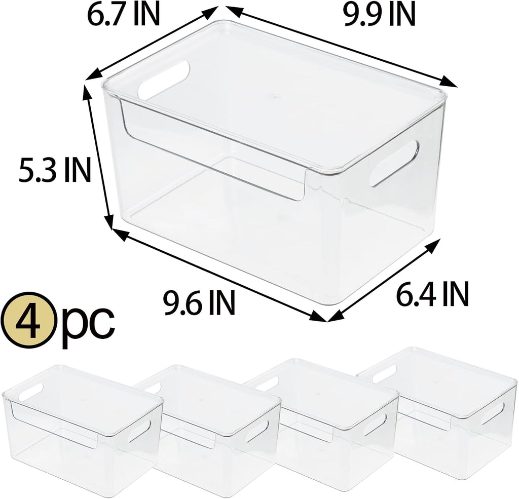 Set of 4 Clear Plastic Storage Bins with Lids, Stackable R7404