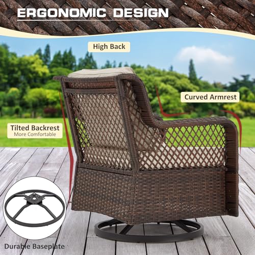 6 Piece Patio Furniture Set with Wicker Rocking Chairs, Table and Ottomans (Beige) G496045