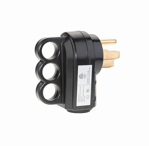 50 AMP Male RV Replacement Plug with Handle, 14-50P Heavy Duty 125V/250V 4 Prong Electrical Plug Adapter (Black)