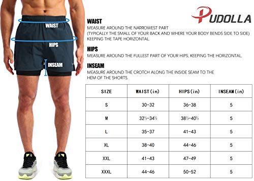 Pudolla Men’s 2 in 1 Running Shorts 5" Quick Dry with Phone Pockets U730