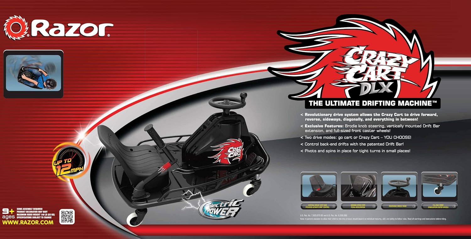 Razor Crazy Cart DLX 24V Electric Drifting Go Kart, Black/Red Y705447