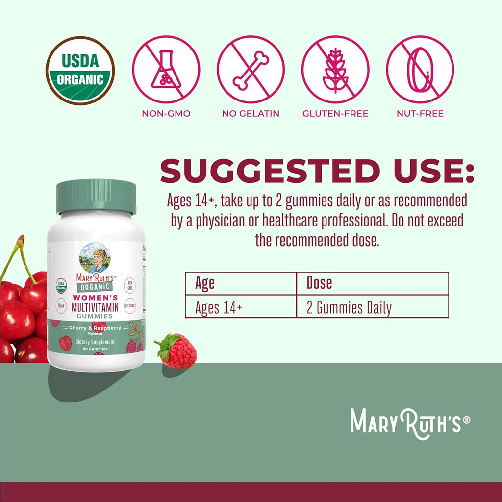 MaryRuth Organics Multivitamin Gummy for Women, Vegan, USDA Organic, 60 Count H806