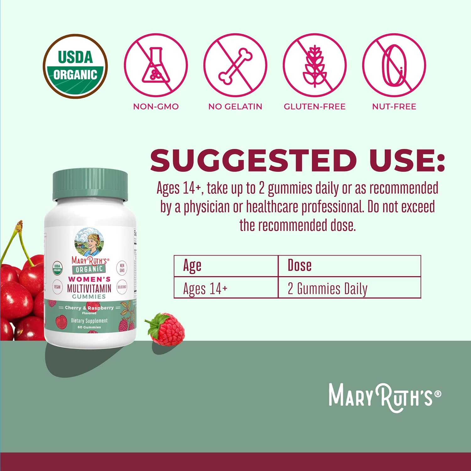 MaryRuth Organics Multivitamin Gummy for Women, Vegan, USDA Organic, 60 Count H806