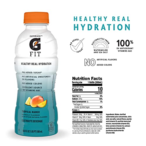 Gatorade Fit Electrolyte Beverage Tropical Mango 16.9oz Bottles (12 Pack) Z731172