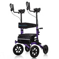 ELENKER All-Terrain Upright Rollator Walker, Stand Up Rolling Walker with Non-Pneumatic Tire 12” Front Wheels, Compact Folding for Seniors, Champagne