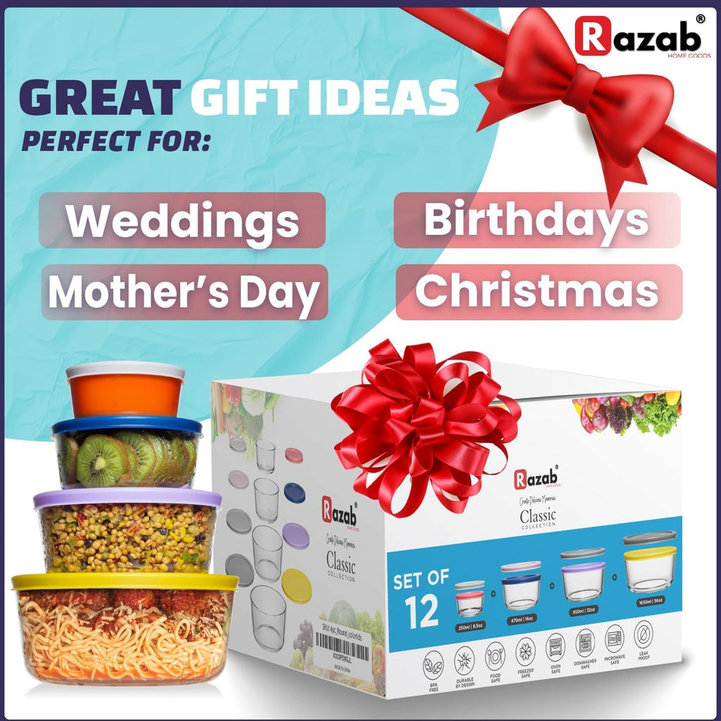 Razab 12 Pc Glass Food Storage Container Set with Lids Q481