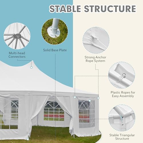 EROMMY 29x23ft Party Tent, White Wedding Tent, Dodecagonal Heavy Duty Canopy with Removable Sidewalls R9255