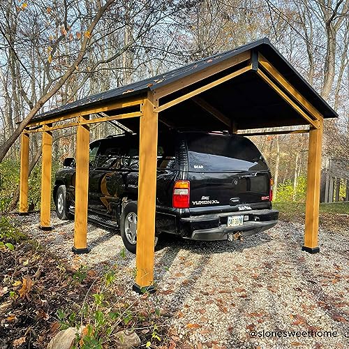 Sunjoy Carport 11 x 20 ft Wood Gazebo with Metal Roof Y747855
