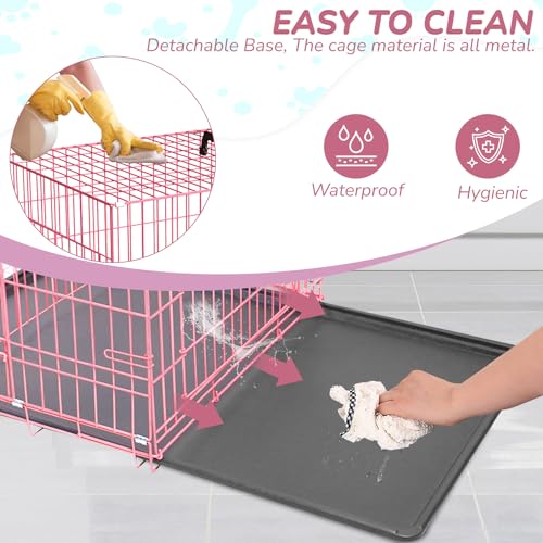 Large Dog Crate 42 Inches Double Door Folding Metal Wire Pet Kennel with Divider Panel F6603