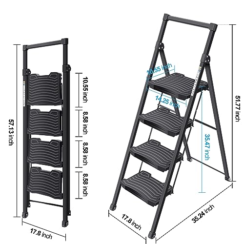 KINGRACK 5 Step Ladder with Tool Platform, Folding Steel with Handrail N1694