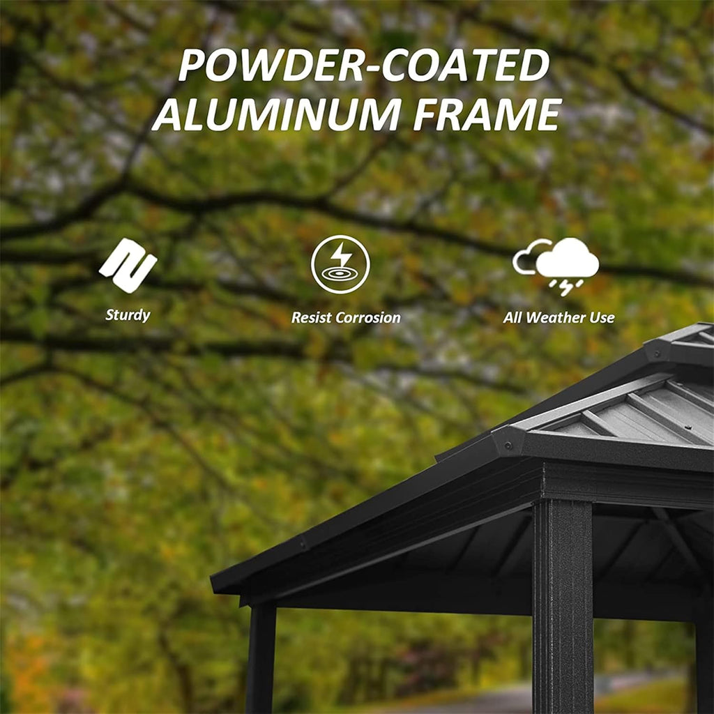 8x6FT Outdoor Aluminum Hardtop Grill Gazebo with Shelves and Double Roof, Gray Q814961