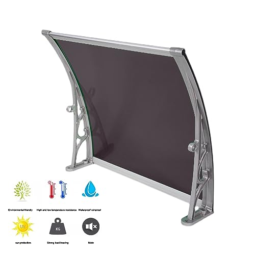UV Rain Snow Protection Front Door Canopy Awning, Brown Polycarbonate, 47"x43" E5352