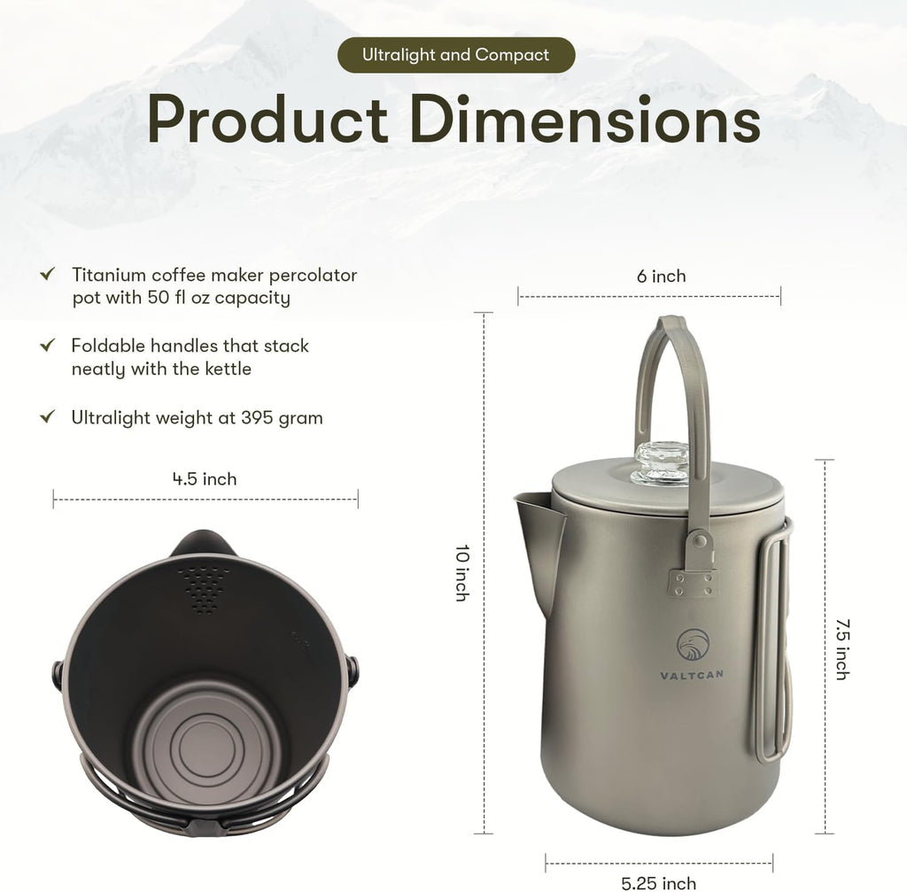 Valtcan Titanium Percolator Coffee Maker 1.5L Camping Kettle N5089