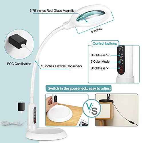 5X Magnifying Glass with Light and Clamp, Flexible Gooseneck LED Desk Lamp R4600