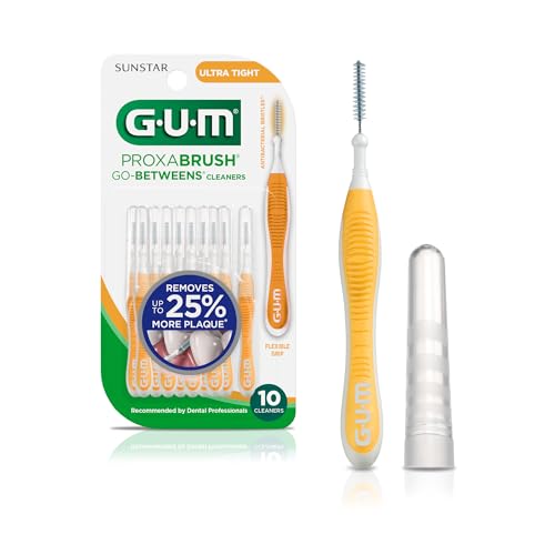 GUM Proxabrush Go-Betweens - Tight, Interdental Brushes for Tight Teeth, Dental Picks for Plaque Removal, Safe for Braces & Dental Devices, 10ct (4Pk)