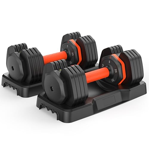 25LB Adjustable Dumbbells Set, Adjustable Weights 5/10/15/20/25lbs, Adjustable Dumbbell Pair 50LBS Dumbbell Anti-Slip Handle for Exercise Fitness Workout Adjustable dumbbell set 2…