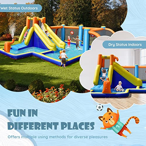 GLACER Inflatable Water Slide with Soccer Zone, Climbing Wall and Carry Bag I3396