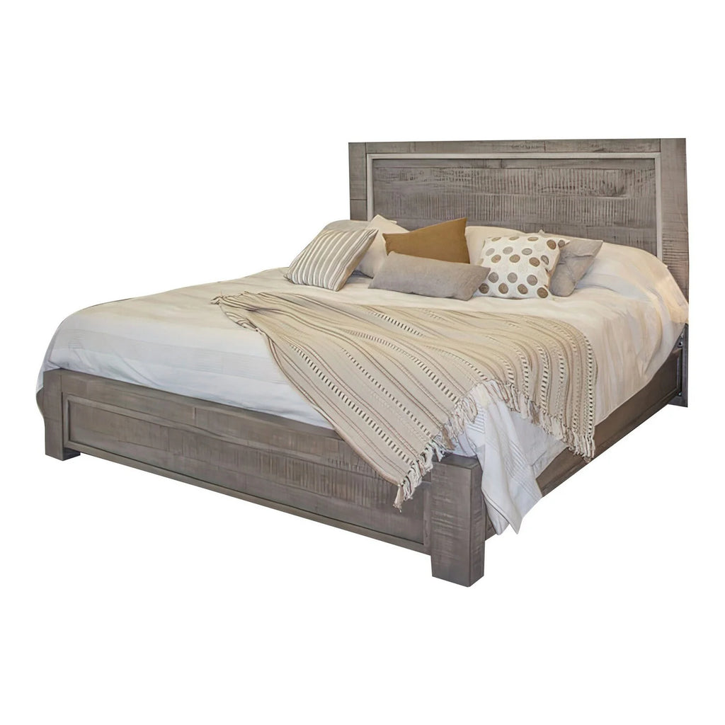 Benjara Ken King Size Bed with Headboard and Footboard, Rustic Gray D371193