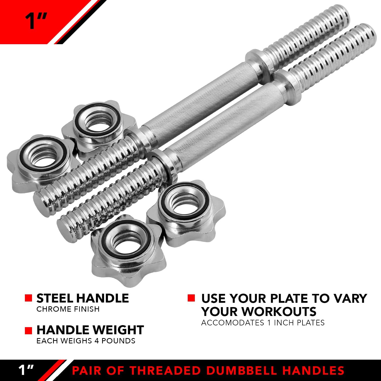 JFIT Threaded Dumbbell Handles, Set of 2, with Star Collars W11244