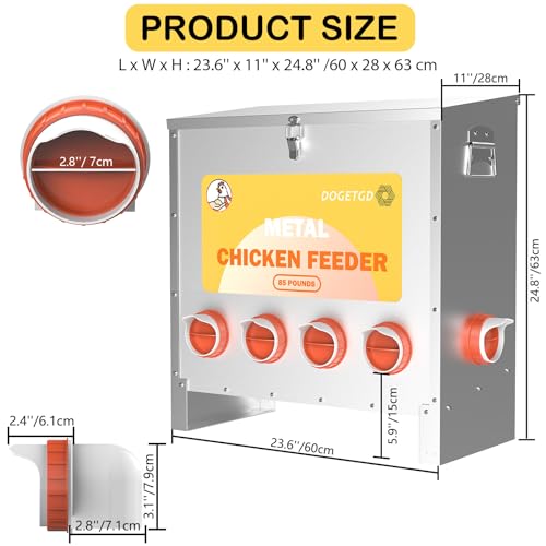 Automatic Chicken Feeder No Waste Metal Poultry Feeder 85lbs 10-Port W76893