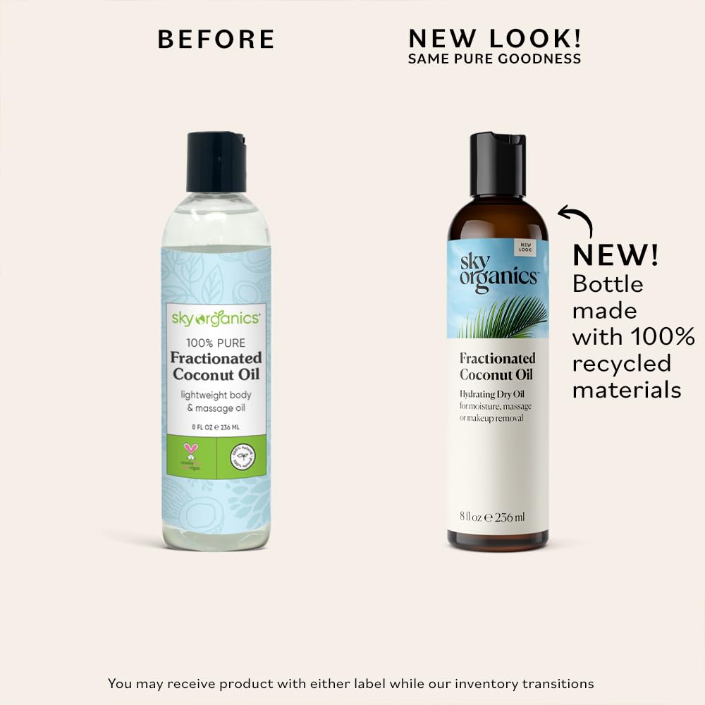 Sky Organics Fractionated Coconut Oil, 100% Pure Cold Pressed Body and Face Oil, 8 fl. Oz D41128