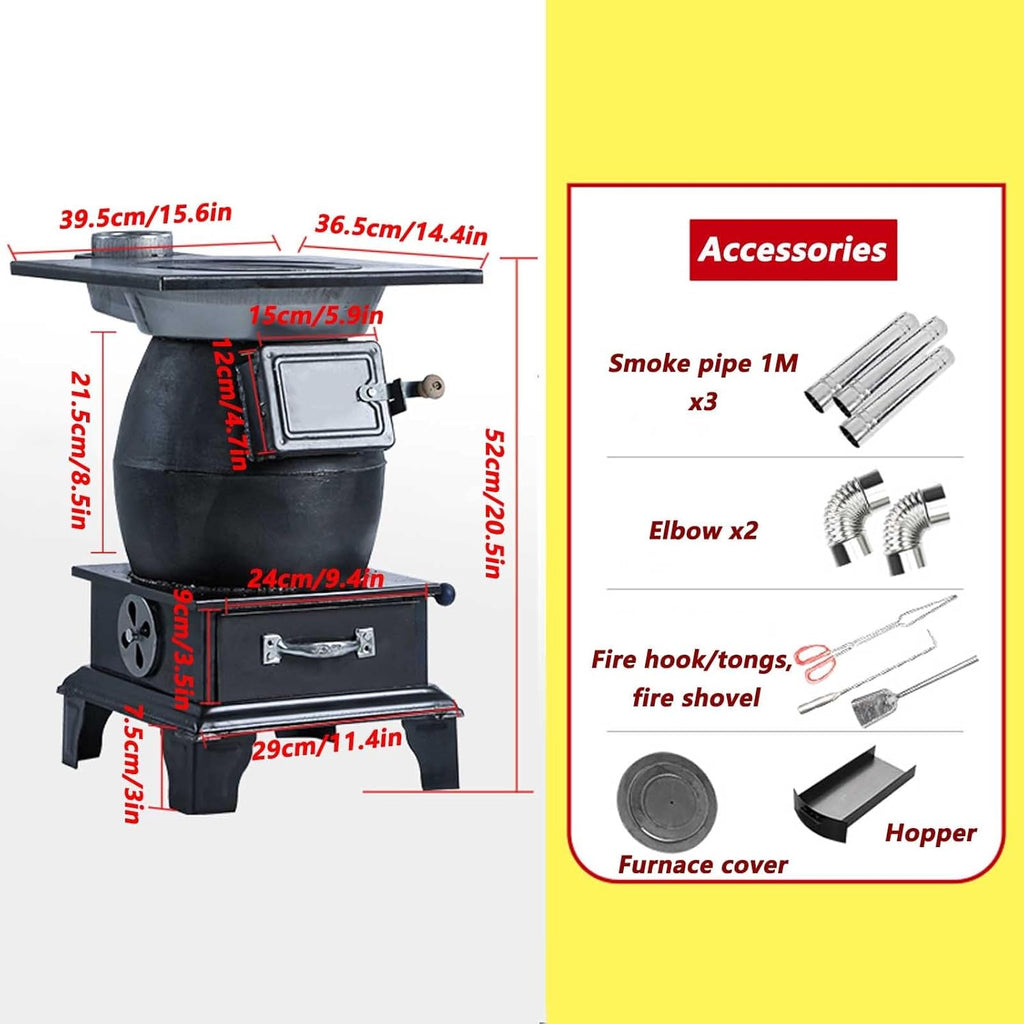 Outdoor Wood Burning Stove with Sectional Chimney Pipes for Camping and Heating U480