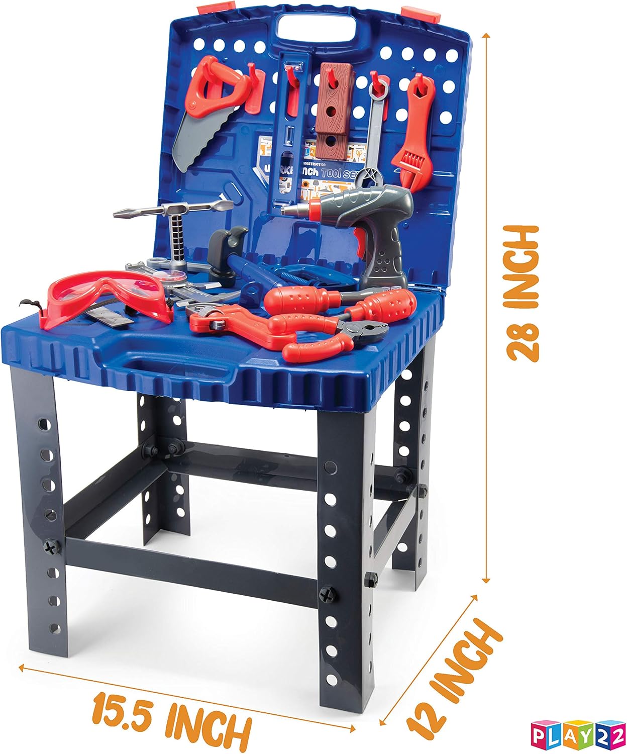 Play22 Kids Tool Set Bench 76 Pc with Electronic Play Drill A9634
