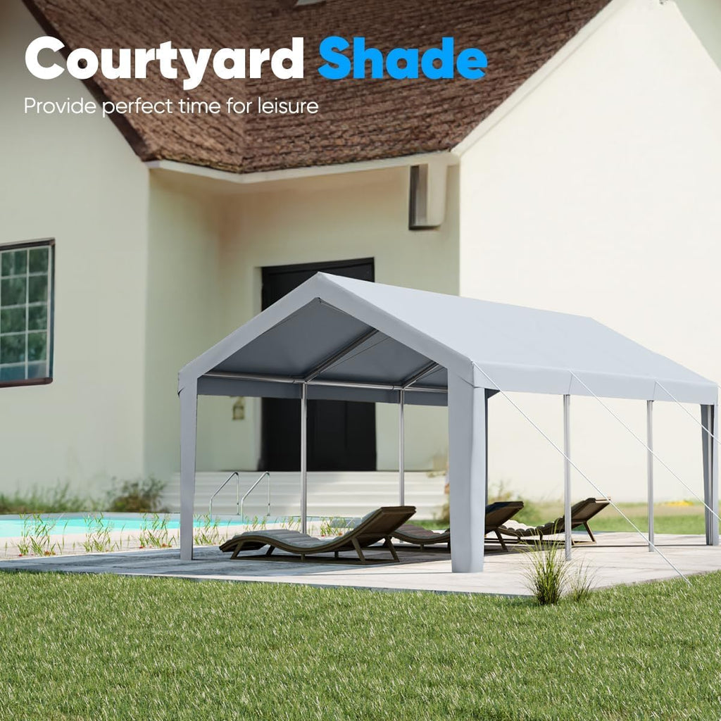 Quictent 10'x20' Heavy Duty Carport Car Canopy Galvanized Steel Shelter Silver Gray J750251