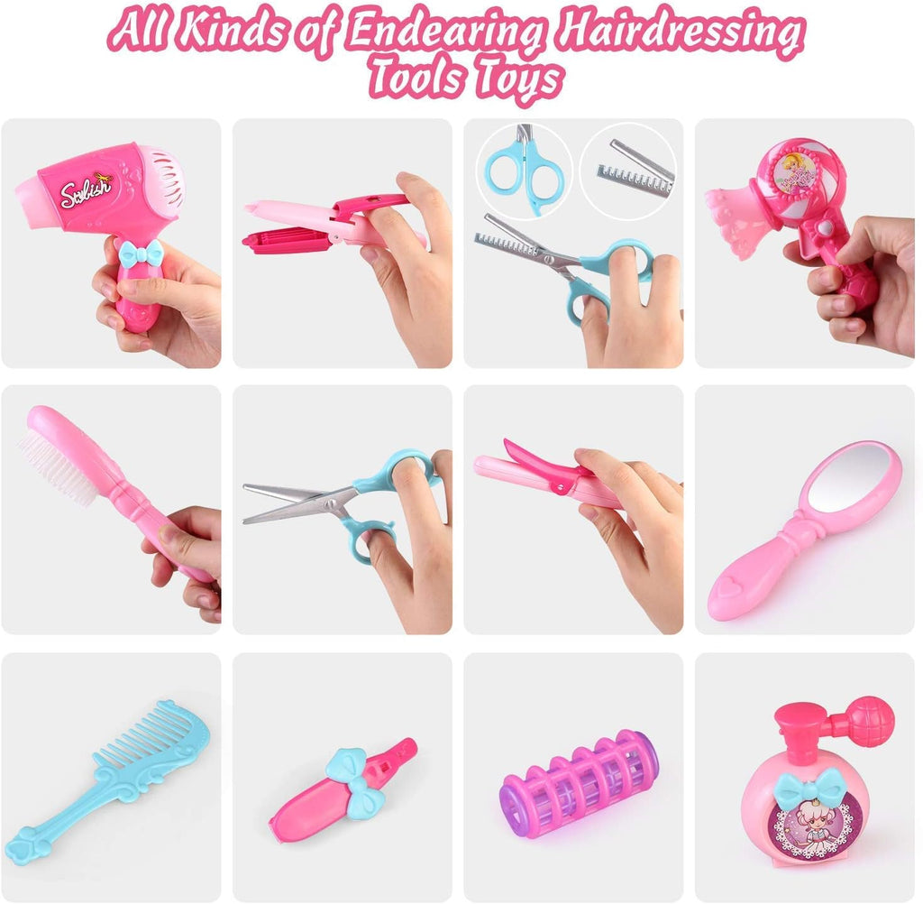 Kids Hair Salon Toy Set with Hair Dryer and Beauty Accessories L61674