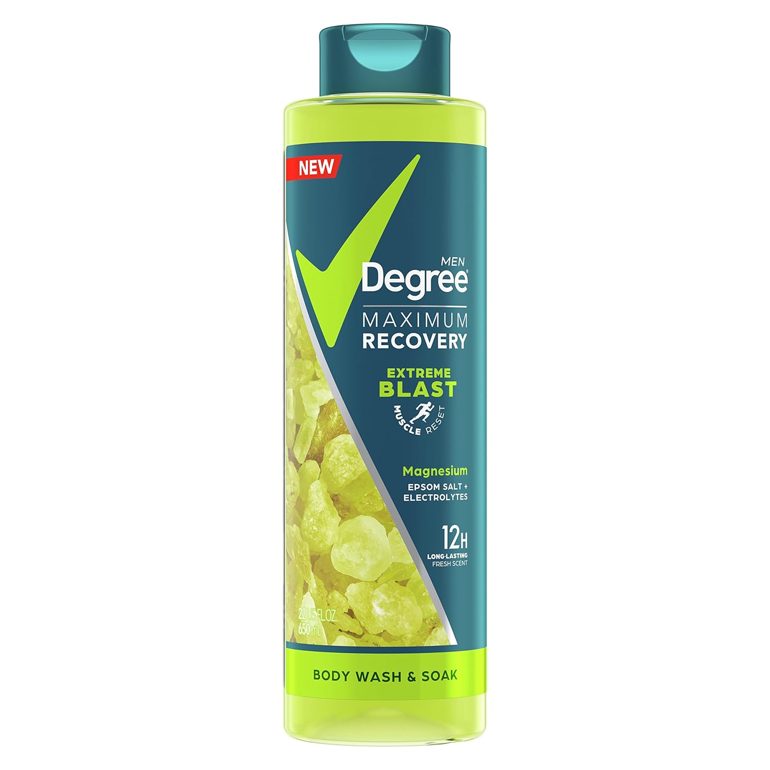 Degree Men Maximum Recovery Body Wash and Soak For Post-Workout Recovery Skincare Routine Extreme Blast + Epsom Salt + Electrolytes Bath and Body Product 22 oz