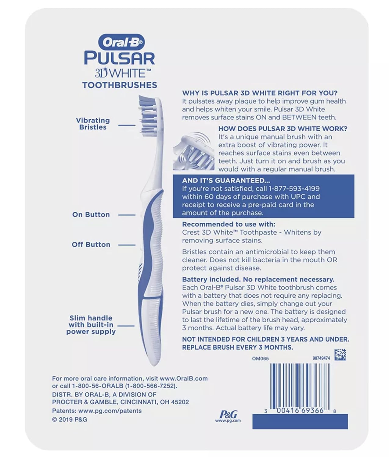 Oral B 3D White Luxe Battery Powered Toothbrush, 4 Count H409