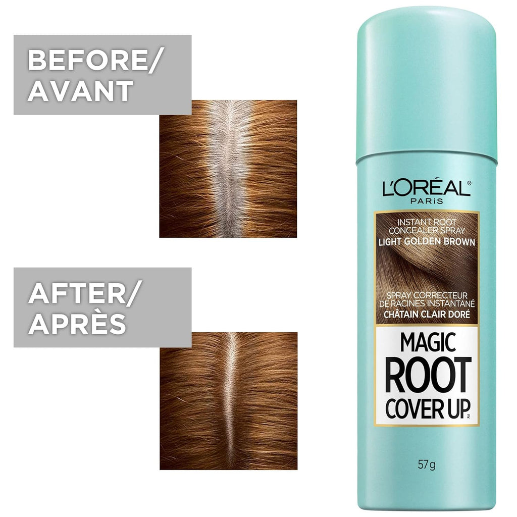 L'Oreal Paris Magic Root Cover Up Gray Concealer Spray Light Brown and Light Golden Brown 2 oz. Bundle E82875