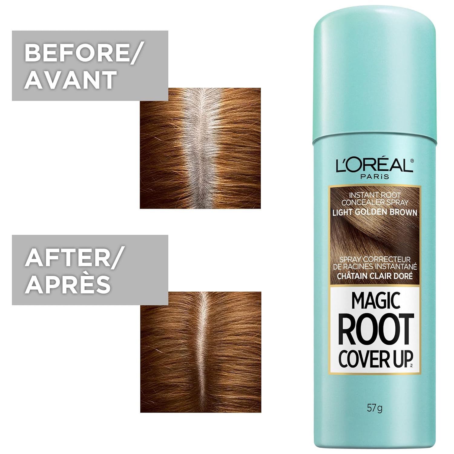 L'Oreal Paris Magic Root Cover Up Gray Concealer Spray Light Brown and Light Golden Brown 2 oz. Bundle E82875