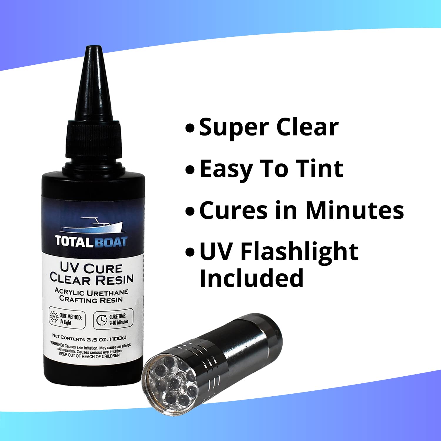 TotalBoat 100g UV Cure Clear Acrylic Resin with UV Flashlight for Jewelry Making G946615