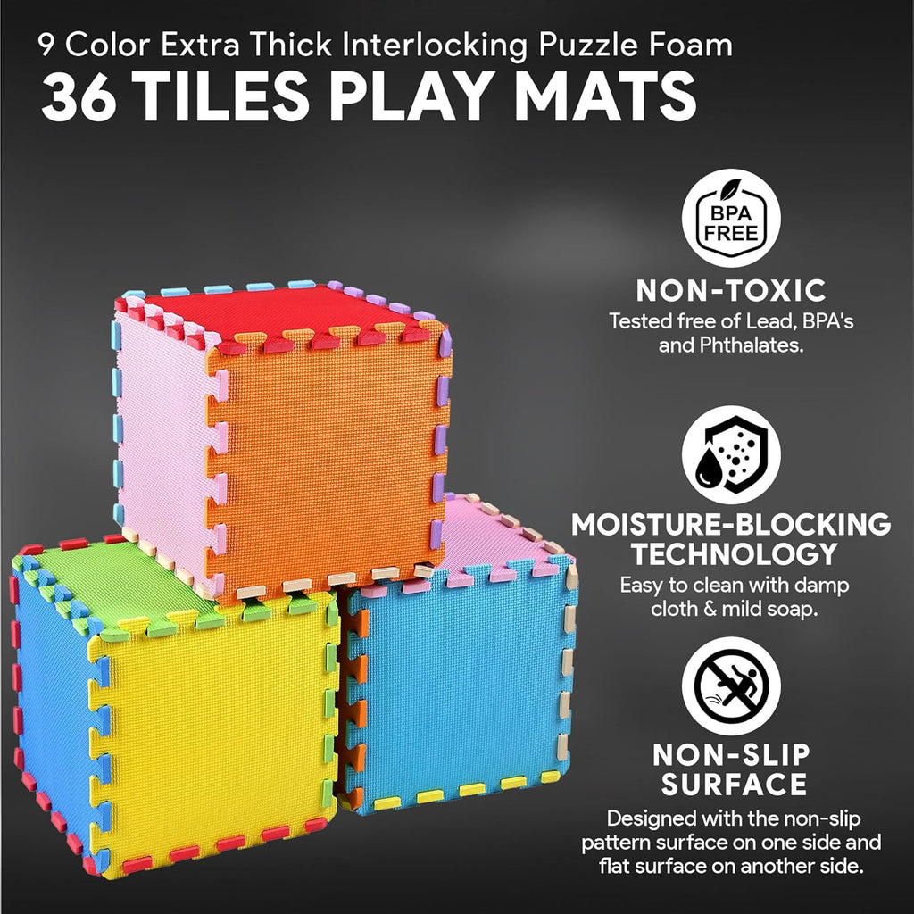 BalanceFrom 0.4 Inch Thick Non Slip Interlocking EVA Foam Floor Mat Set, 9 Colors, 36 sq ft L2986